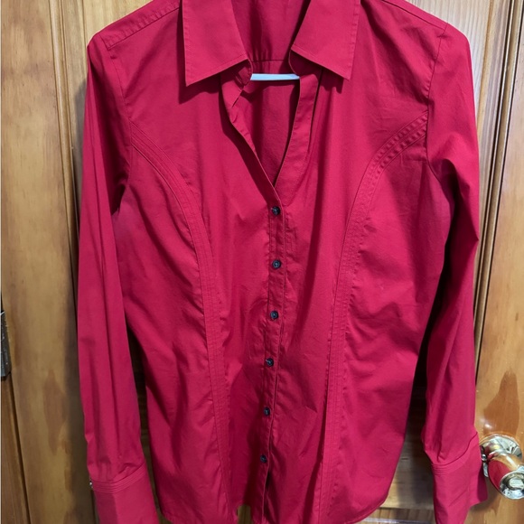 Express Essential Stretch Red Shirt.  Size Large - Picture 4 of 5